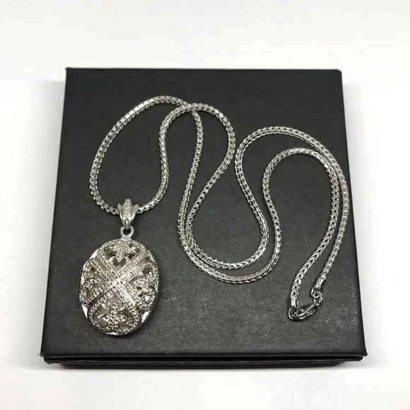 925 Sterling Silver Filigree locket Pendant Necklace size 20” - Picture 5 of 16